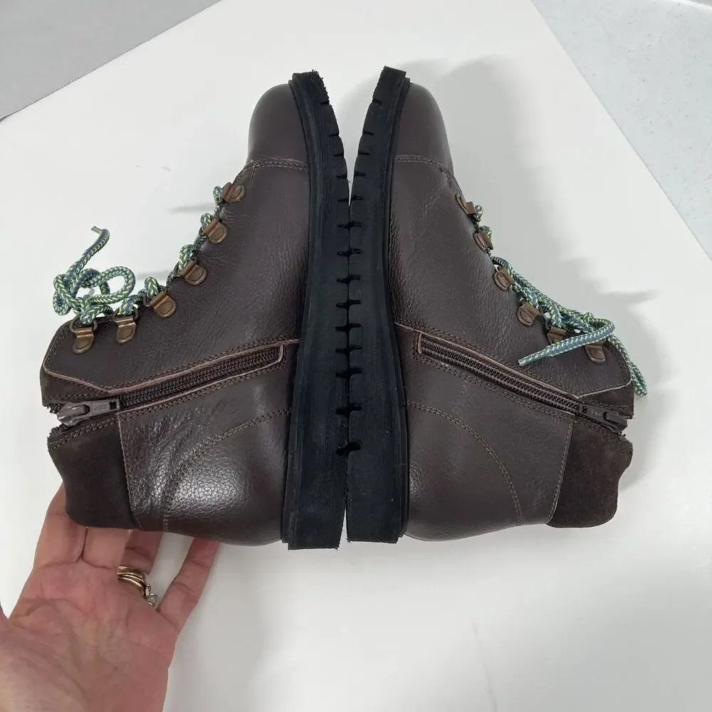 NEW Mini Boden Leather Boots Boys Size 4 Junior (EU 36) Brown Zip AND Lace Hikin